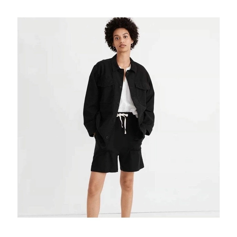 Madewell Cotton Military Shirt Jacket Small Black Minimalist Utility Jacket